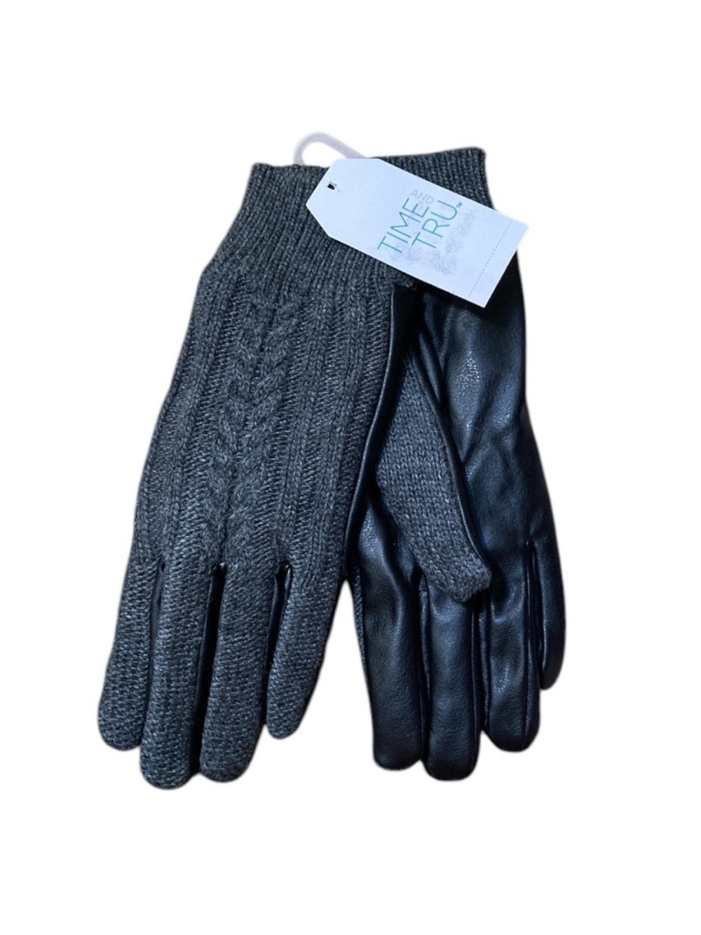 Time And Tru Media Knit And Faux Leather Gloves